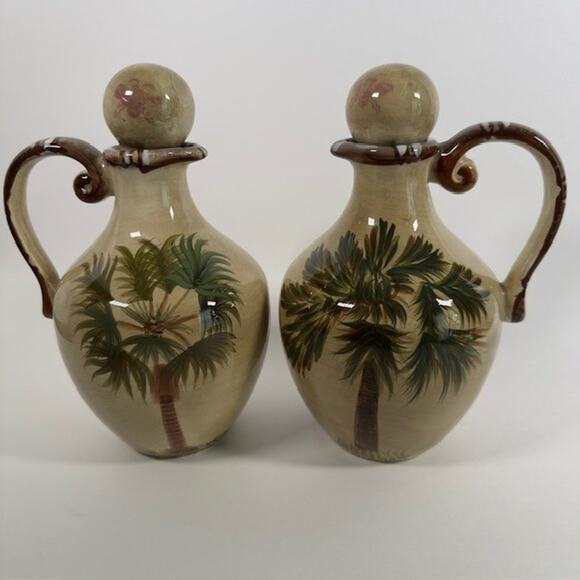 Tabletops Unlimited Bora Bora (2) Oil Or Vinegar Cruet and Stopper Palm Trees - Picture 16 of 16